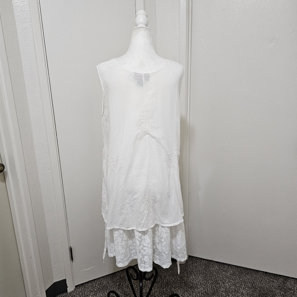 Papy Boez Boho Lagen Look Dress Cotton Off White Embroidered Lace Detail M/L - Picture 7 of 16